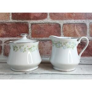 Towne House Georgia Pattern Sugar‎ Bowl Dish w/ Lid & Creamer Pitcher Vintage